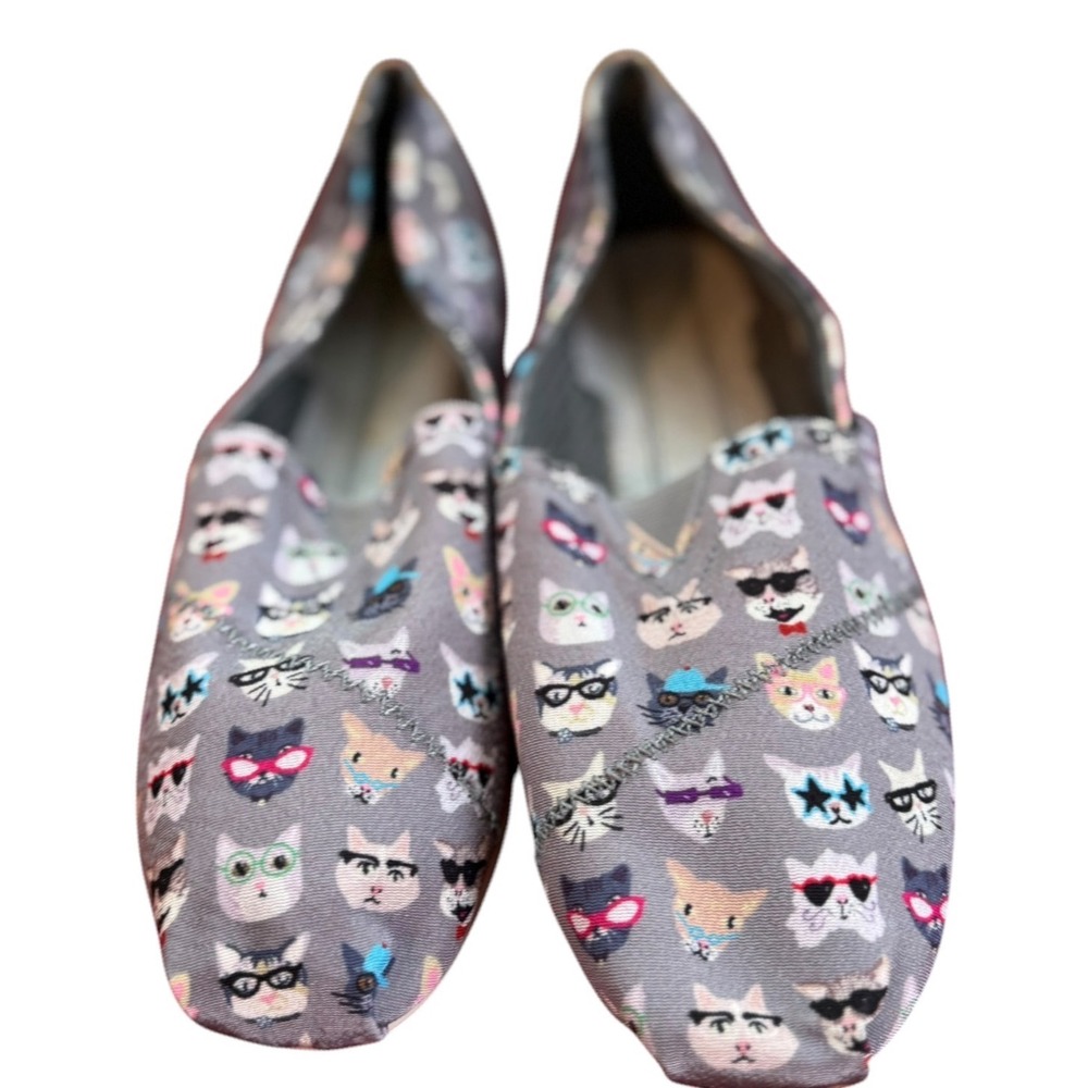 Skechers BOBS Cats Gray Canvas Slip On Alpargata Flats Sunglasses Print 9.5 READ